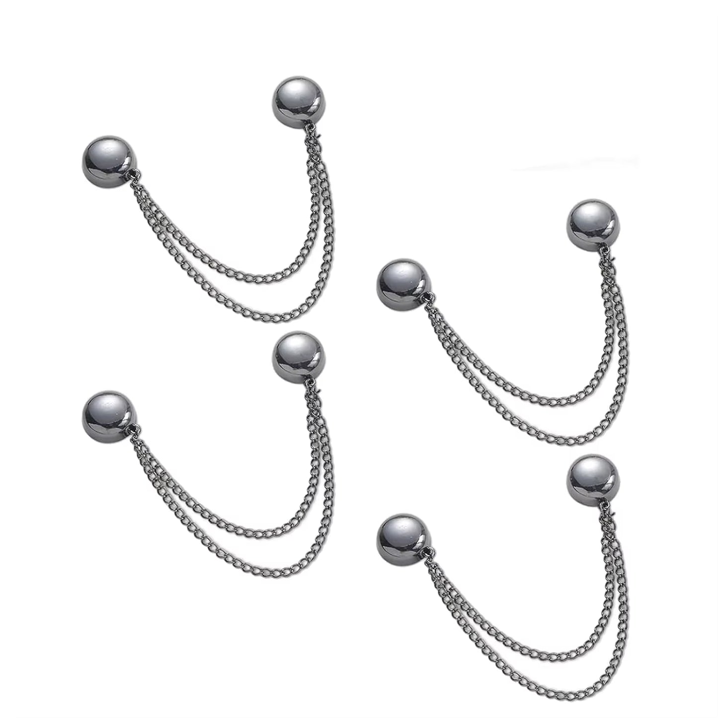 4Pcs Multi-Function Magnetic Clothing Clip with Chain Metal Buttons Clip Clothes Scarf Trouser Legs Cuff Fixing Magnet Pin Decor